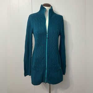 Eddie Bauer teal cable knit cardigan sweater size small